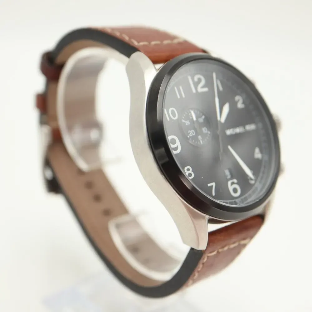 Michael Kors Hangar Mens 45mm Chronograph Watch Brown Leather MK7068 New Battery
